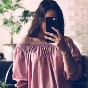 C8 Marques Almeida Off the Shoulder cropped‎ Top Light Pink Drawstring Hem Blous